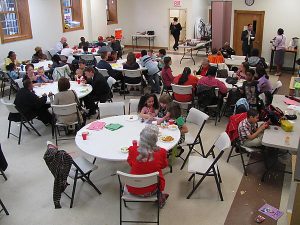Gathering around tables